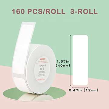 NIIMBOT Label Tape for D11/D110/D101 Printer, 3 Rolls, 0.47"×1.57" Adapted Label Printing Paper - O...