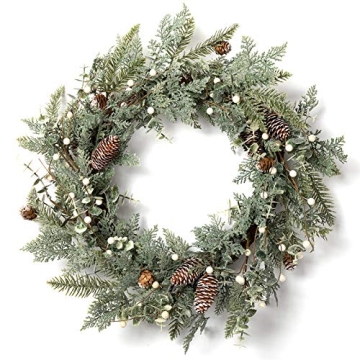LOHASBEE 24" Pine Cone Grapevine Christmas Wreath