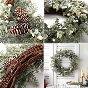 LOHASBEE 24" Pine Cone Grapevine Christmas Wreath