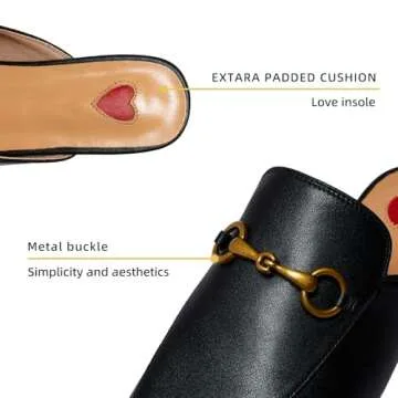 Vertundy Women's Mules Loafers Low Heel Flats Leather Slip On Backless Sandals for Girls Lady Work Slides