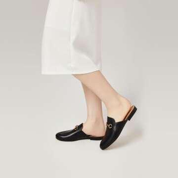 Vertundy Women's Mules Loafers Low Heel Flats Leather Slip On Backless Sandals for Girls Lady Work Slides