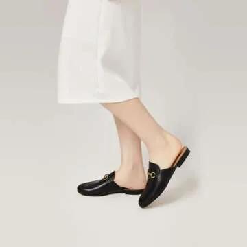 Vertundy Women's Mules Loafers Low Heel Flats Leather Slip On Backless Sandals for Girls Lady Work Slides