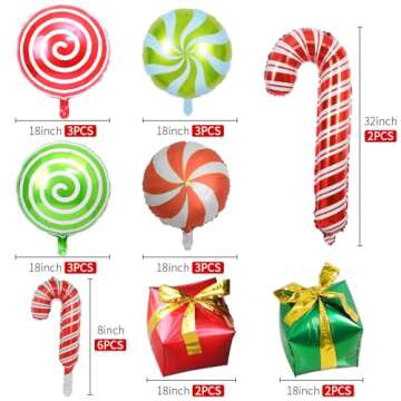 GELOUBO 24Pcs Christmas Party Decorations, Candy Cane Gift Box Mylar Foil Balloons for Christmas Elf...