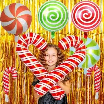 GELOUBO 24Pcs Christmas Party Decorations, Candy Cane Gift Box Mylar Foil Balloons for Christmas Elf New Year Party Supplies