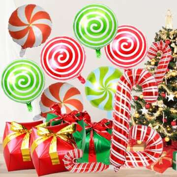 GELOUBO 24Pcs Christmas Party Decorations, Candy Cane Gift Box Mylar Foil Balloons for Christmas Elf New Year Party Supplies