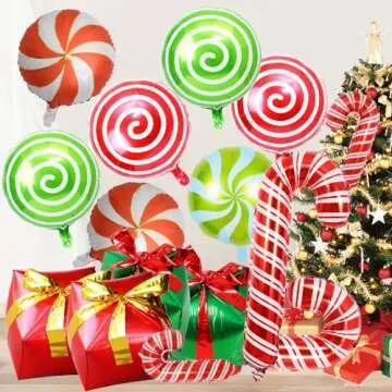 GELOUBO 24Pcs Christmas Party Decorations, Candy Cane Gift Box Mylar Foil Balloons for Christmas Elf New Year Party Supplies