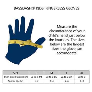 BASSDASH UPF 50+ Kids' Gloves with Padded Grippy Palm UV Protection for Bicycles Fishing for 1-8 Yea...