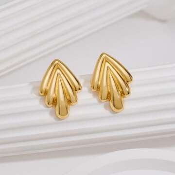 MUYAN Gold Ribbed Vintage Stud Earrings for Women