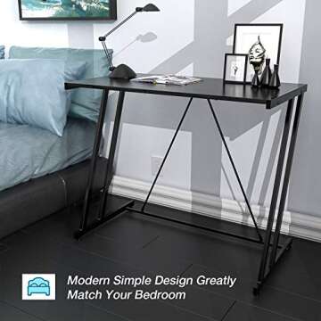 Computer Desk Mehoom Study Desk for Home Office, Writing Desk for Small Space Office, Modern Simple Design Laptop Desk, Small Computer Table, 35.4" Black Corner Desk
