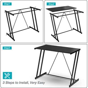 Computer Desk Mehoom Study Desk for Home Office, Writing Desk for Small Space Office, Modern Simple Design Laptop Desk, Small Computer Table, 35.4" Black Corner Desk