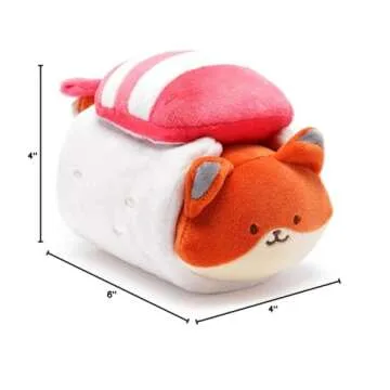 Anirollz Stuffed Animal Plush Toy - Official Roll Blanket Outfitz Doll |Soft, Squishy, Warm, Cute, Comfort, Safe| Shrimp Sushi Pillow with Fox - Birthday Decorations Gift 6" Foxiroll