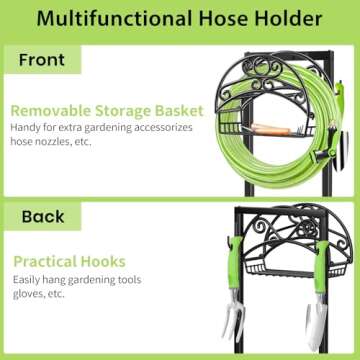TomCare Heavy Duty Garden Hose Holder with Storage Basket