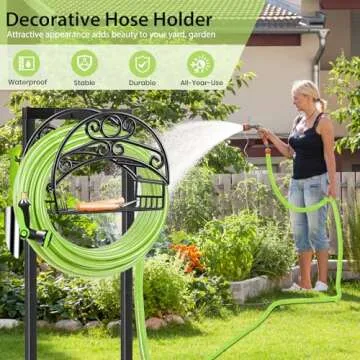 TomCare Heavy Duty Garden Hose Holder with Storage Basket