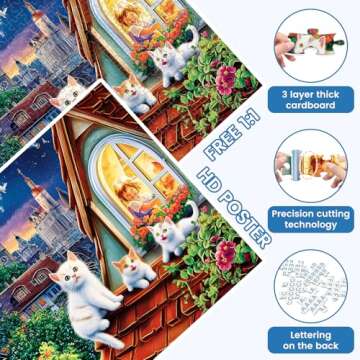 500 Piece Cat Puzzles for Adults, Funny Kitten Jigsaw Puzzles, Animals Puzzles 500 Pieces, Birthday and Barious Holiday Party for Family Kids and Adults, Funny Puzzle for Adults, 20.5x15 in