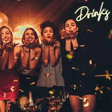 Looklight Drinks Neon Sign,Letters Bar Neon Light,Led Neon Bar Signs for Wall Decor,Warm White Neon Light Sign,USB Light Up Sign for Kitchen Restaurant Bar Cart Accessories Christmas