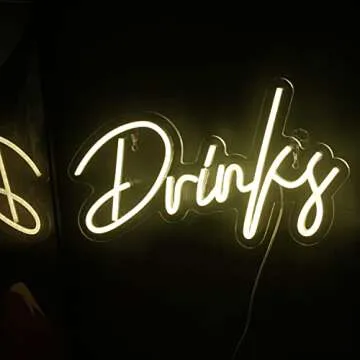 Looklight Drinks Neon Sign,Letters Bar Neon Light,Led Neon Bar Signs for Wall Decor,Warm White Neon Light Sign,USB Light Up Sign for Kitchen Restaurant Bar Cart Accessories Christmas