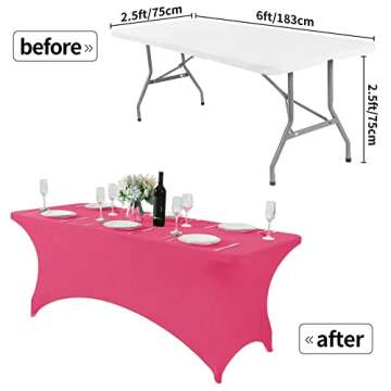 Hezuzo Spandex Table Cover for 6Ft Table Universal Fitted Stretch Tablecloth for Party, Banquet, Wedding and Events-Hot Pink
