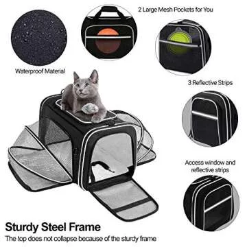 MASKEYON Airline Approved Expandable Pet Carrier with Mesh Pockets, Shoulder Strap, Washable Pads - For 2 Cats, Kittens, Puppies, Dogs