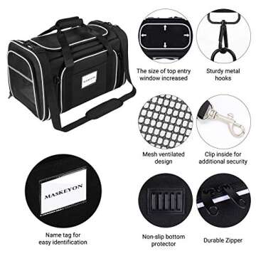MASKEYON Airline Approved Expandable Pet Carrier with Mesh Pockets, Shoulder Strap, Washable Pads - For 2 Cats, Kittens, Puppies, Dogs