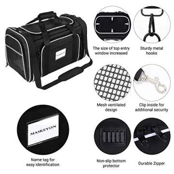MASKEYON Airline Approved Expandable Pet Carrier with Mesh Pockets, Shoulder Strap, Washable Pads - For 2 Cats, Kittens, Puppies, Dogs