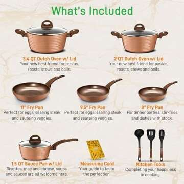 NutriChef 12-Piece Hard Anodized Nonstick Cookware Set - Induction Ready Pots & Pans with Elegant Ridge-Line Pattern, Heat-Resistant Lacquer, Brown