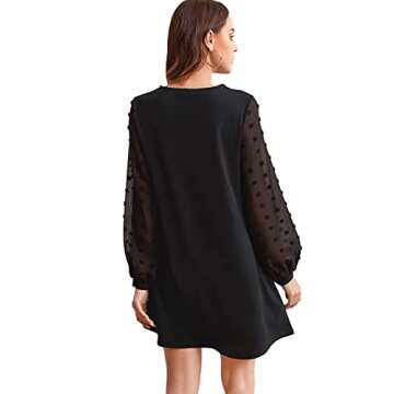SweatyRocks Women's Elegant Mesh Contrast Long Sleeve A Line Mini Short Dress Black M
