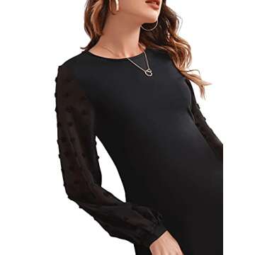 SweatyRocks Women's Elegant Mesh Contrast Long Sleeve A Line Mini Short Dress Black M