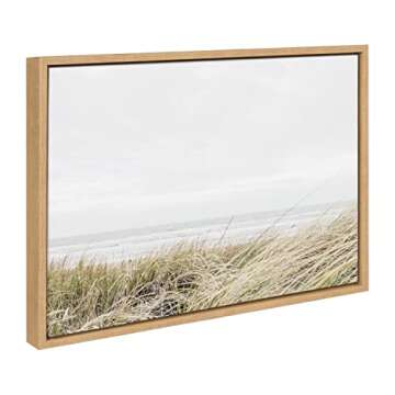 Kate and Laurel Sylvie East Beach Framed Canvas Wall Art by Amy Peterson Art Studio, 18x24 Natural, Chic Coastal Art for Wall