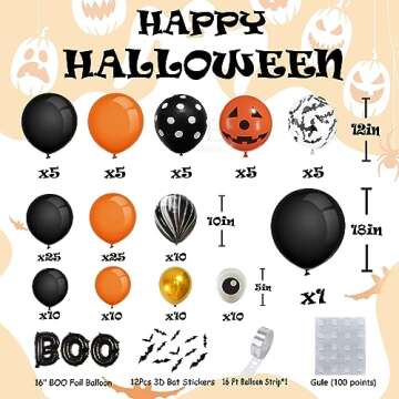 AobkDeco 141 PCS Halloween Balloons Arch kit Black Orange Gold Eyes Balloons Halloween Balloon with ...