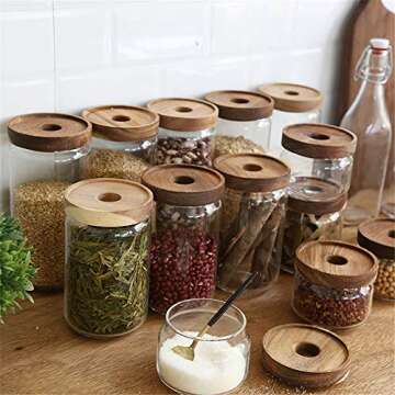 Danmu 5 Pack Glass Airtight Food Storage Jars, Borosilicate Glass Kitchen Canisters, Canisters Sets for the Kitchen, Flour and Sugar Containers (8oz, 15oz, 25oz, 32oz, 52oz)