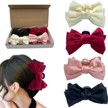 Bestiee 4-Pack Hair Clip, Bow Claw Clips for Women, Elegant Satin Fabric Design for All Hair Types.