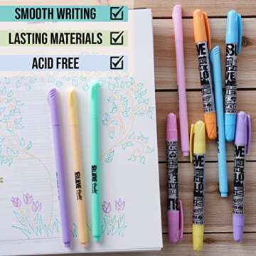 BLIEVE - Aesthetic Highlighters and Gel Pens With Soft Ink And Tip, Bible Highlighters and Pens No Bleed, Dry Fast Easy to Hold, for Bible Journaling Planner Notes School (Pastel, Multicolor)