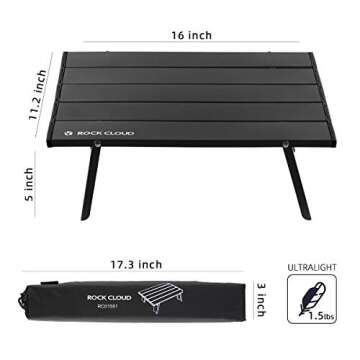 ROCK CLOUD Folding Beach Table Aluminum Portable Camping Table Ultralight, Black