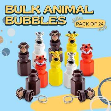 Bulk Animal Bubbles - (Pack of 24) Safari Party Favors, Mini Wand Bottles and Assorted Jungle Zoo Ch...