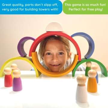 Montessori Nesting Rainbow Toy: Open-Ended Wooden Stacking Set with Arches, Peg Dolls & Story Book f...
