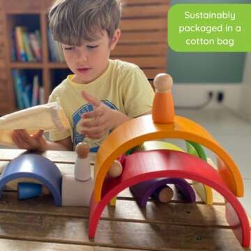 Montessori Nesting Rainbow Toy: Open-Ended Wooden Stacking Set with Arches, Peg Dolls & Story Book for Emotional Intelligence & Creative Play | Ages 3+ | 16 pcs | Premium Quality Tiger Wood