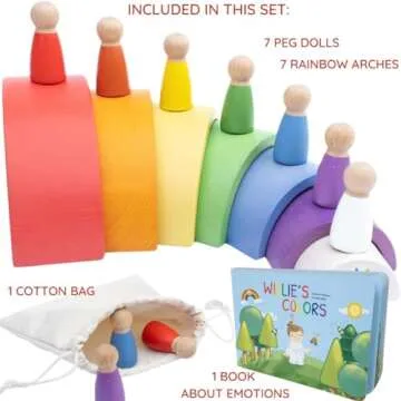 Montessori Nesting Rainbow Toy: Open-Ended Wooden Stacking Set with Arches, Peg Dolls & Story Book for Emotional Intelligence & Creative Play | Ages 3+ | 16 pcs | Premium Quality Tiger Wood