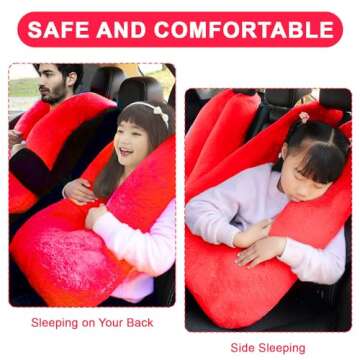 MROUEN Travel Pillow, Travel Pillow for Kids, Sleeper Hold Pillow Travel, Removable U-Shaped Pillow for Adults and Children to Support Head and Body in The Back Seat of Long Car Trips (Red)