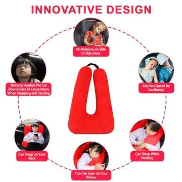 MROUEN Travel Pillow, Travel Pillow for Kids, Sleeper Hold Pillow Travel, Removable U-Shaped Pillow for Adults and Children to Support Head and Body in The Back Seat of Long Car Trips (Red)