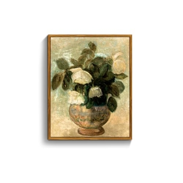 crmotu Vintage Framed Wall Art, White Rose Classical Oil Paintings, Botanical Floral Canvas Prints, ...