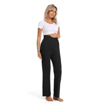 V VOCNI Women's Maternity Lounge Pants Pockets Stretchy Pregnancy Trousers Comfy Wide Leg Yoga Pajama Pants Black Large