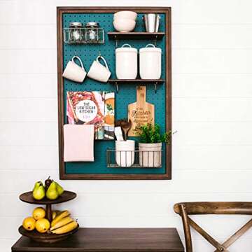 PIN PEG & HOME Pegboard Shelf & Pegboard Hooks/Brackets - Pegboard Accessories | Wooden Wall Shelf | Rustic Farmhouse Design (Walnut) Also Comes in White