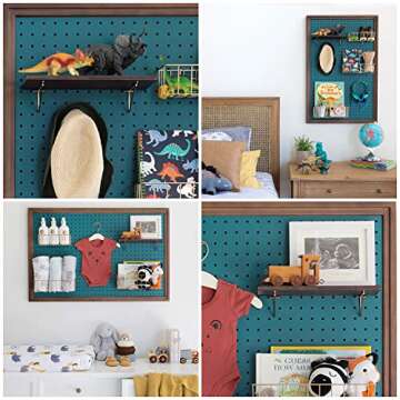 PIN PEG & HOME Pegboard Shelf & Pegboard Hooks/Brackets - Pegboard Accessories | Wooden Wall Shelf | Rustic Farmhouse Design (Walnut) Also Comes in White