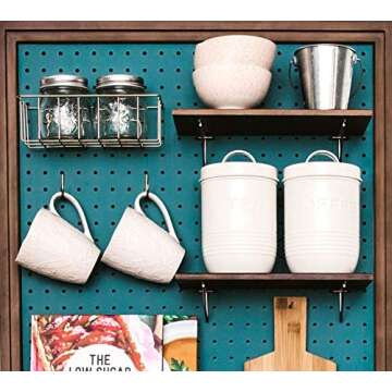 PIN PEG & HOME Pegboard Shelf & Pegboard Hooks/Brackets - Pegboard Accessories | Wooden Wall Shelf | Rustic Farmhouse Design (Walnut) Also Comes in White