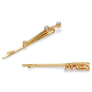 Zodaca Aries Zodiac Hair Pins - Gold Rhinestone Barrettes