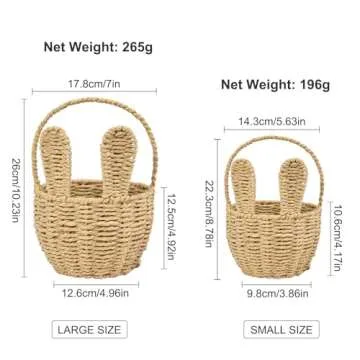 Small Wicker Bunny Basket Set - 2 Cute Easter Baskets