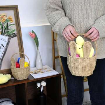 Small Wicker Bunny Basket Set - 2 Cute Easter Baskets