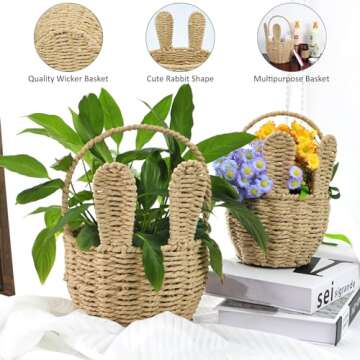 Small Wicker Bunny Basket Set - 2 Cute Easter Baskets