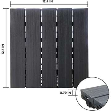 Abba Patio Interlocking Patio Deck Tiles Floor Tiles, Outdoor Flooring, 12.4''x12.4'', 6 PCS, Gray