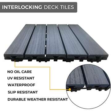 Abba Patio Interlocking Patio Deck Tiles Floor Tiles, Outdoor Flooring, 12.4''x12.4'', 6 PCS, Gray